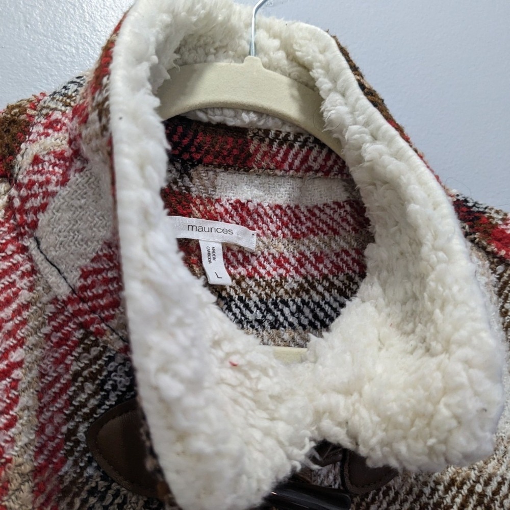 Maurices Plaid Flannel Long Shacket Jacket Pockets Sherpa Lagenlook Western L - Picture 4 of 13